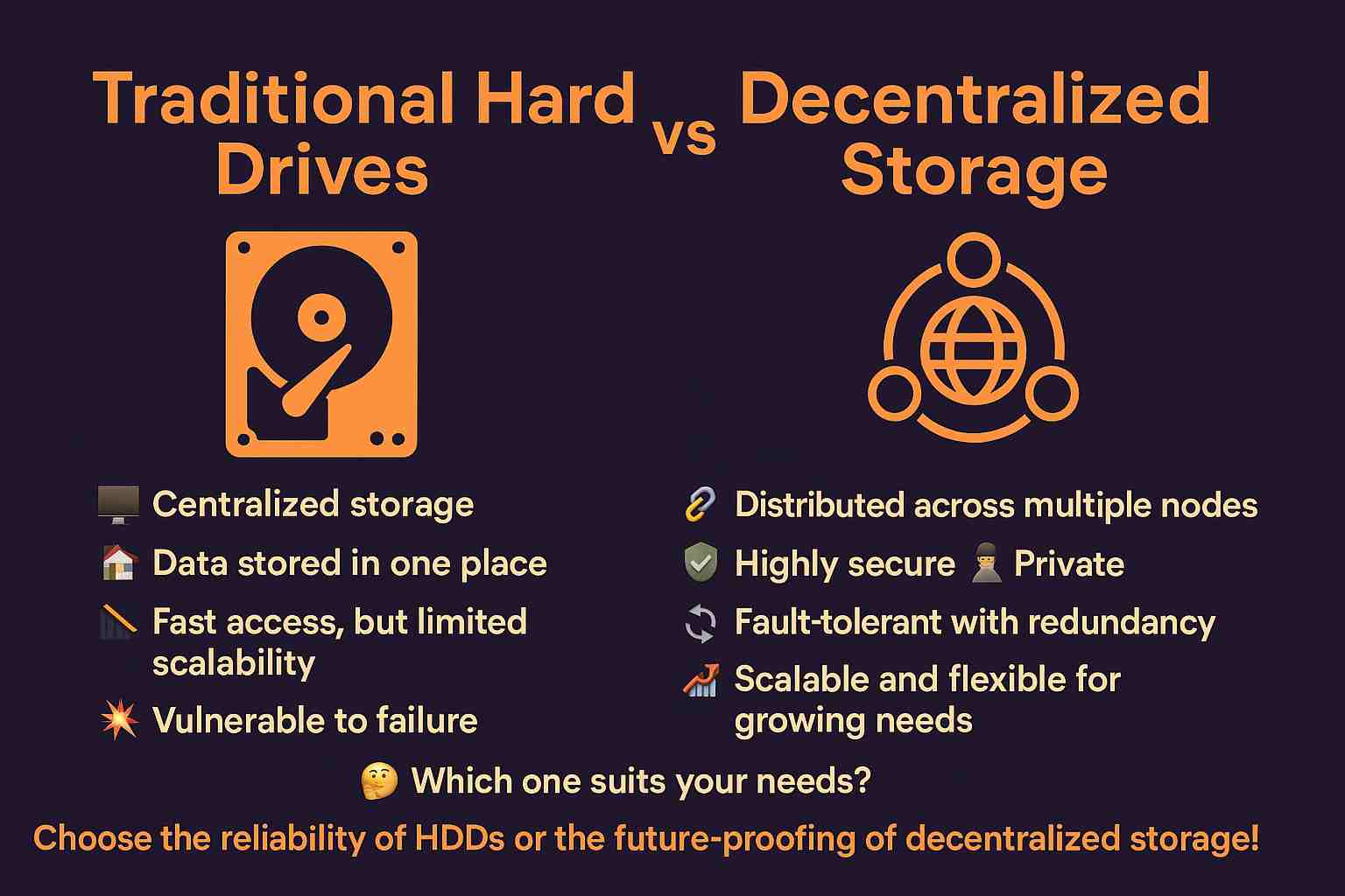 Comparing Decentralized Storage Systems and Traditional Hard Drives: Architecture, Security, and Scalability