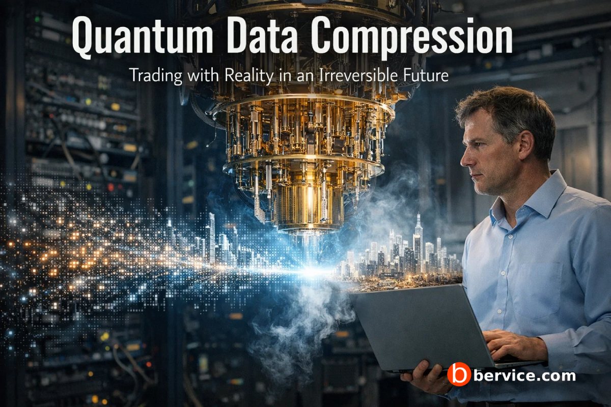 Quantum Data Compression Trading with Reality in an Irreversible Future